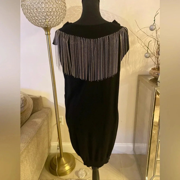BALMAIN Wool Silver Metal Chain Fringe Embellished Tunic Dress 44 - Picture 7 of 8